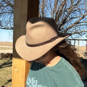Tan Fedora Hat with Brown Band